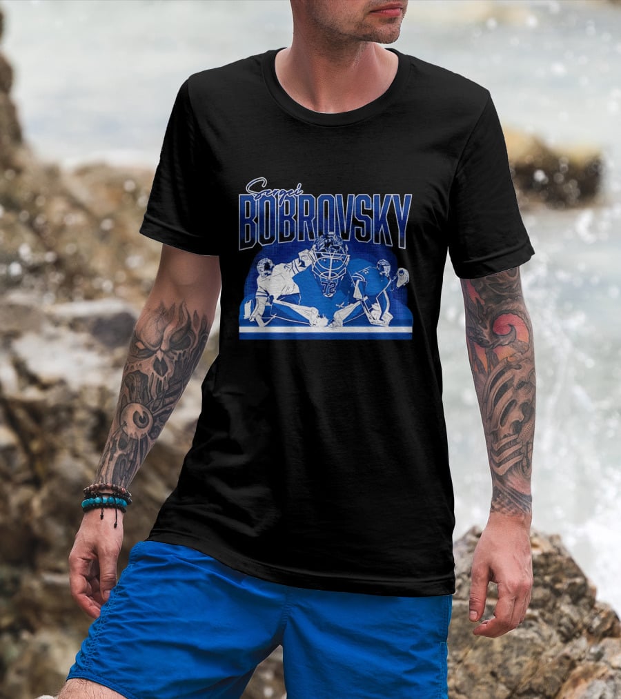 Sergei Bobrovsky Number 72 Blue And White Hockey Goalie Action Toronto Maple Leafs NHL T-Shirt