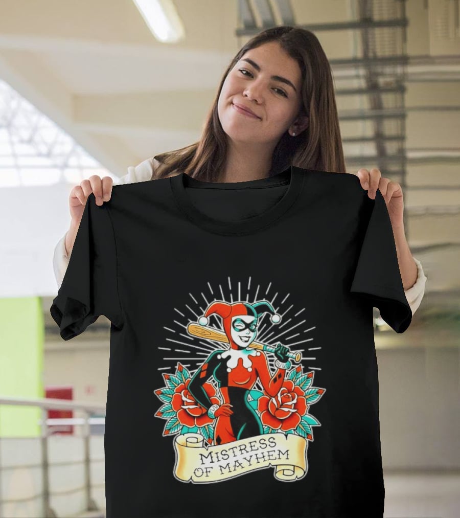 Harley Quinn DC Comics Mistress Of Mayhem Roses And Bat T-Shirt