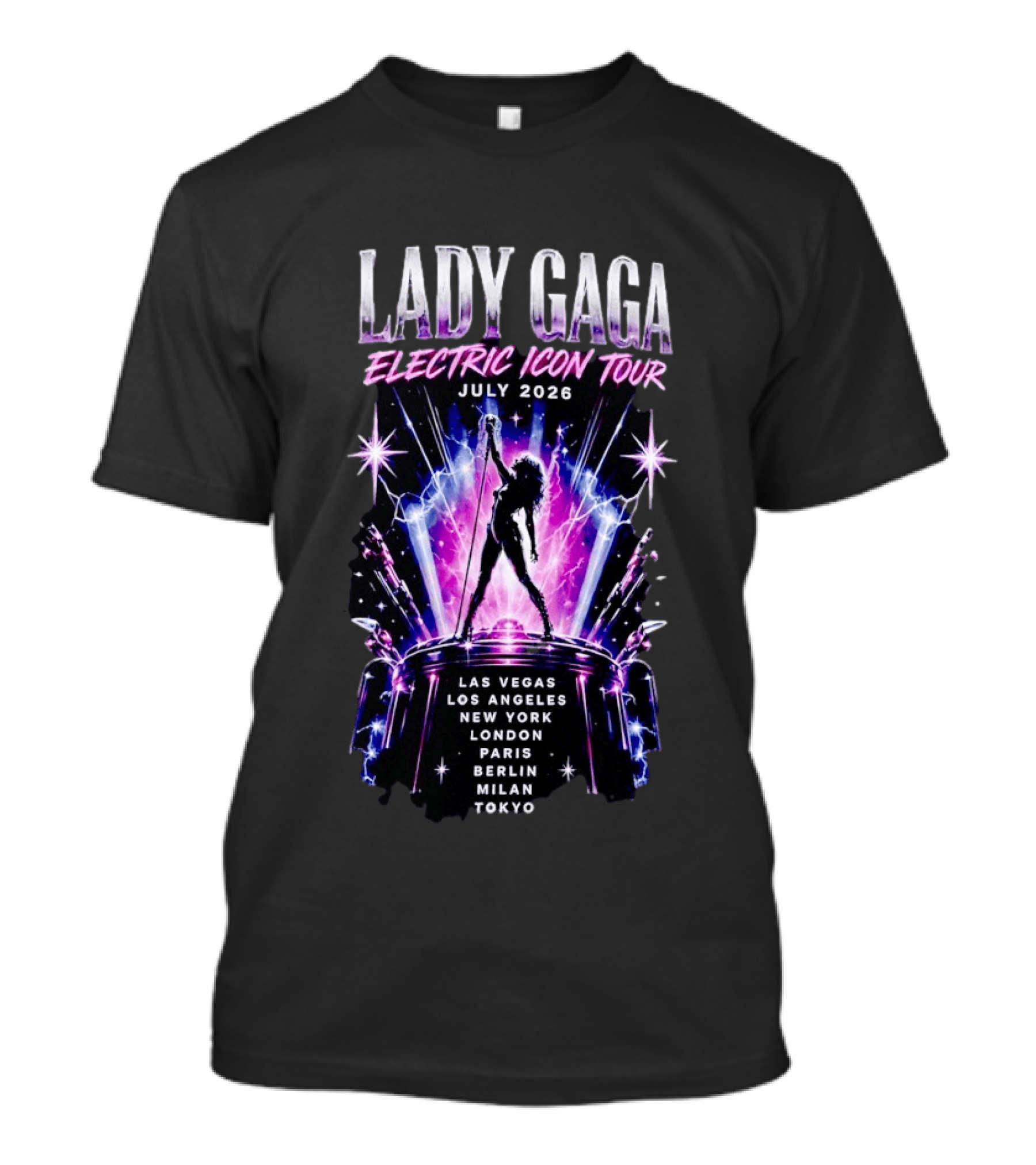 Lady Gaga Electric Icon Tour July 2026 Las Vegas Los Angeles New York London Paris Berlin Milan Tokyo T-Shirt