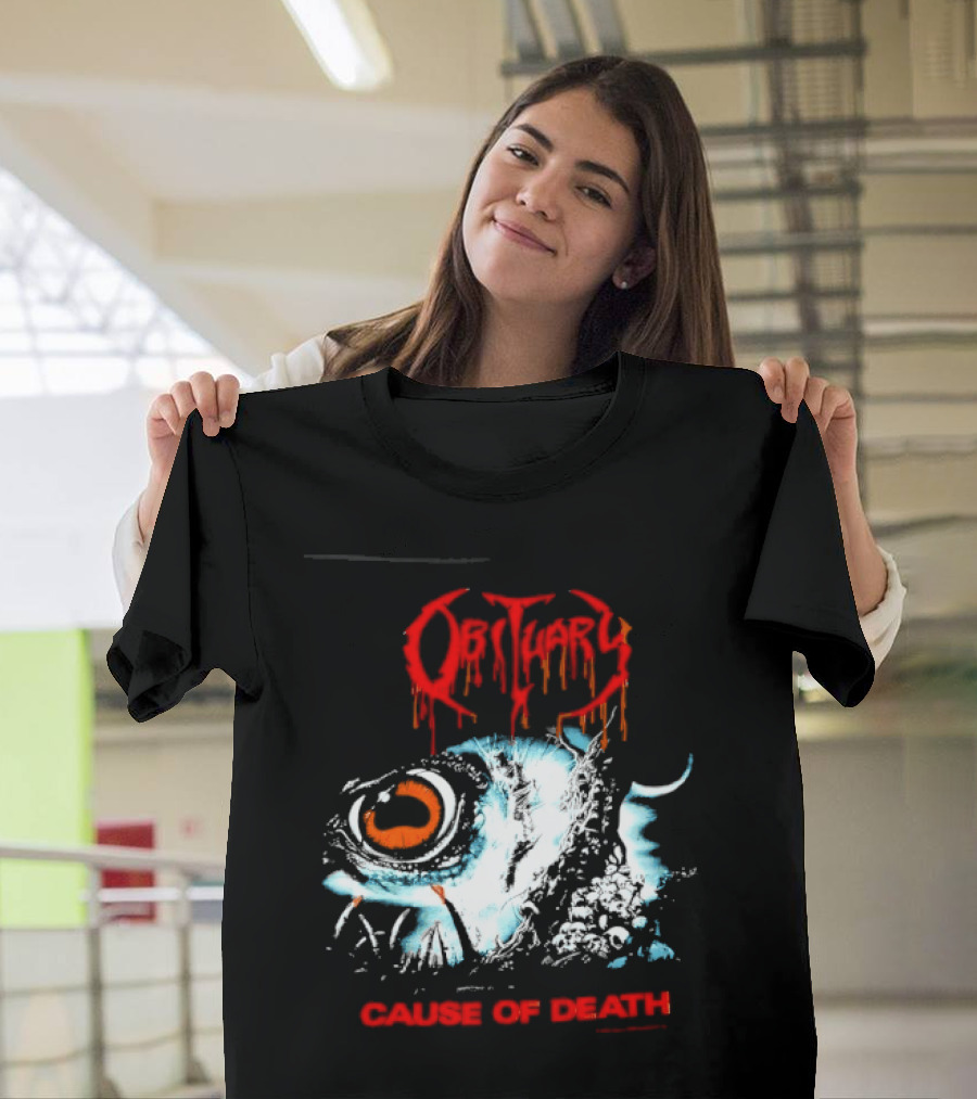 Obituary Cause Of Death Eye Metal Band With Orange Red T-Shirt