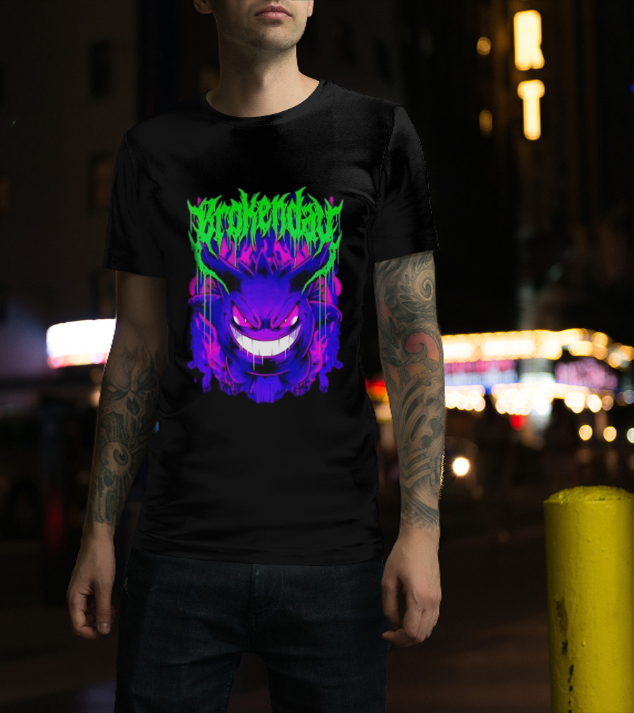 Brokey Day Gengar Pokemon Ghost Type Metal Band T-Shirt