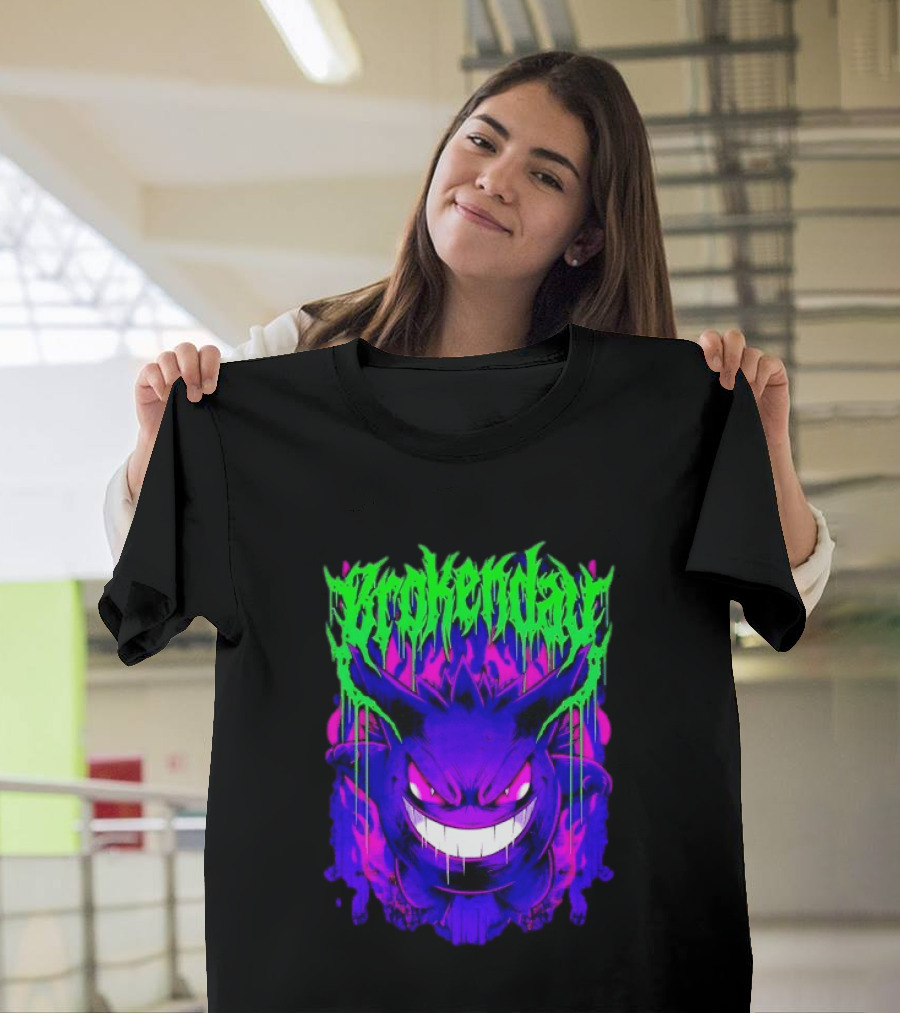 Brokey Day Gengar Pokemon Ghost Type Metal Band T-Shirt