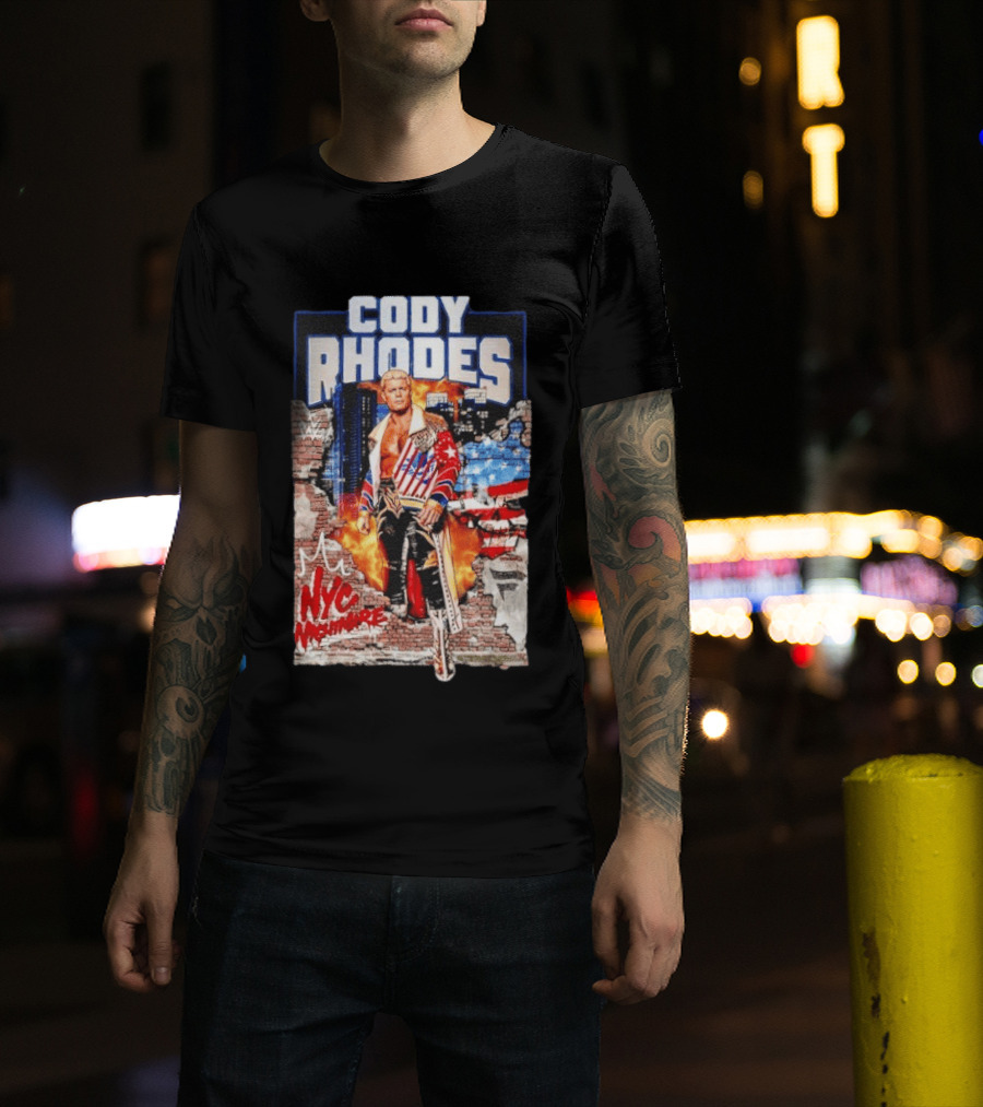 Cody Rhodes NYC Nightmare WWE Wrestling Fireworks Explosion Brick Wall American Flag Jacket T-Shirt