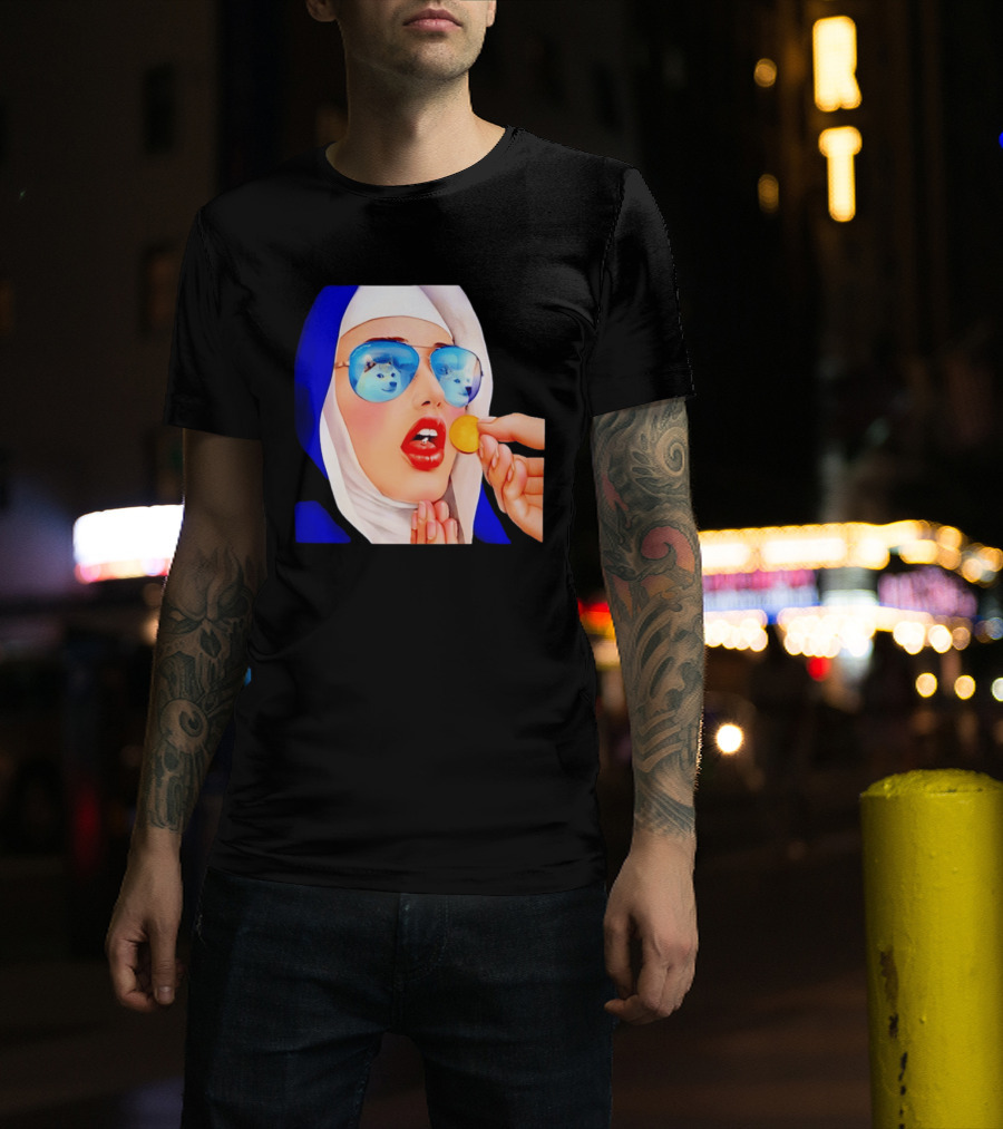 Doge Nun Sunglasses Reflection Communion Meme T-Shirt