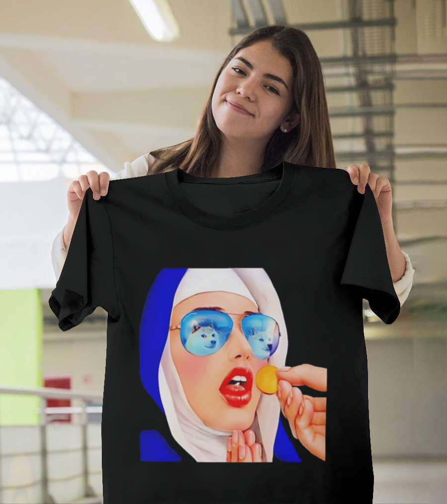 Doge Nun Sunglasses Reflection Communion Meme T-Shirt