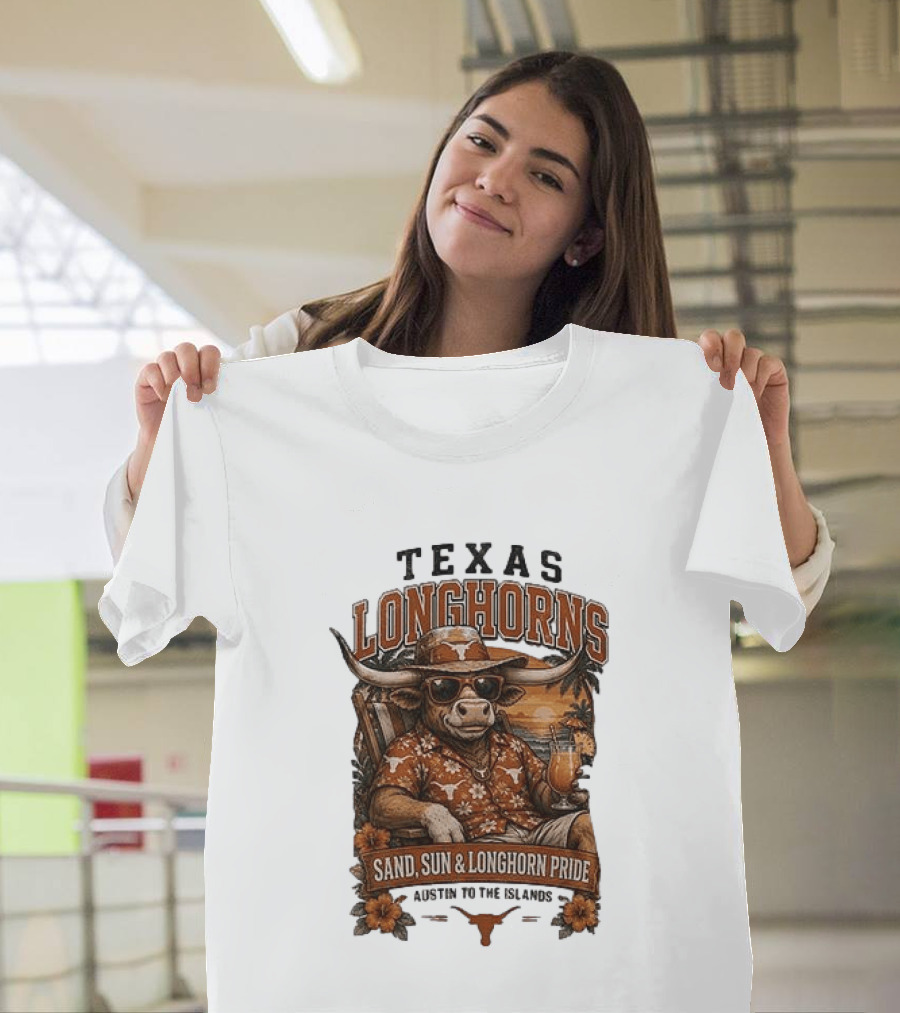 Texas Longhorns Sand Sun Longhorn Pride Austin To The Islands Tropical Paradise T-Shirt