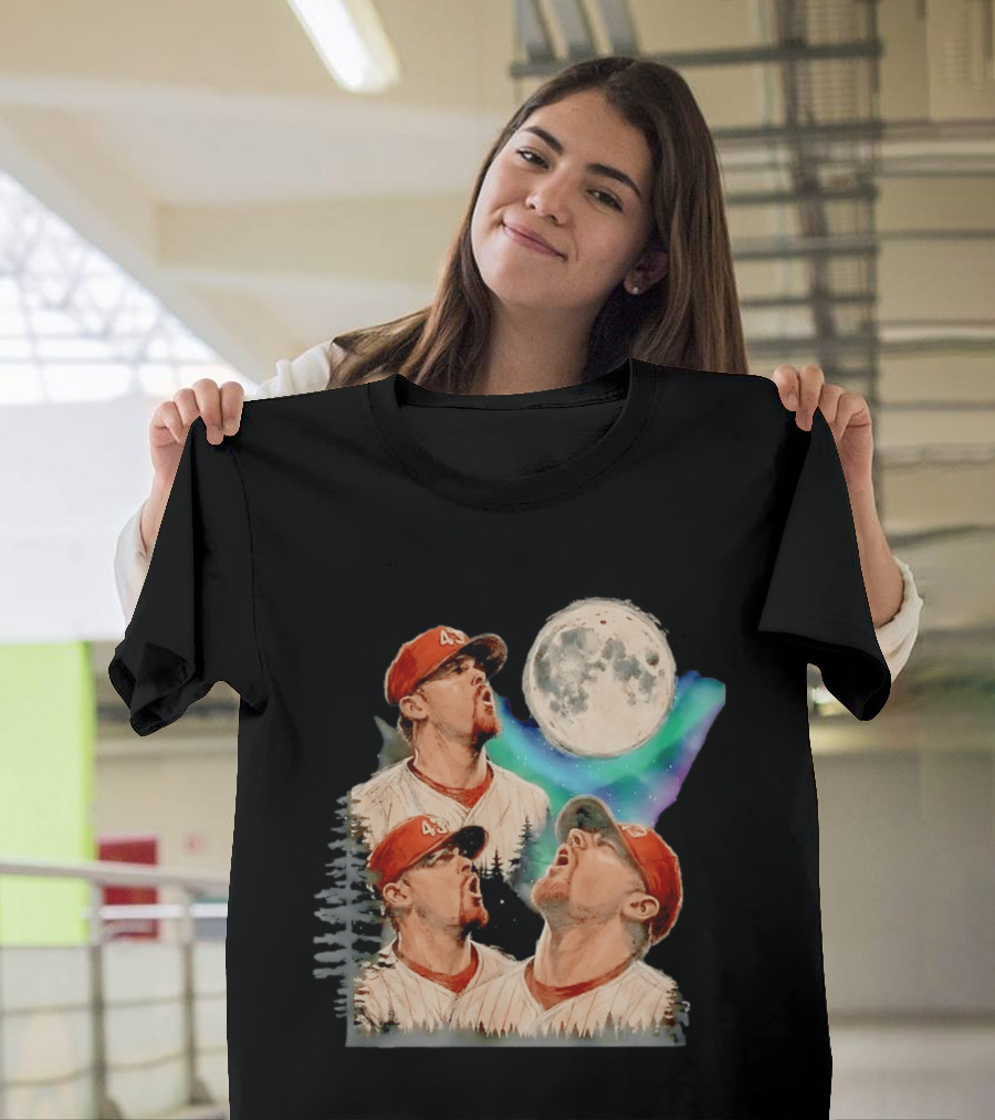 Baseball Player 43 Moon Howling Forest T-Shirt