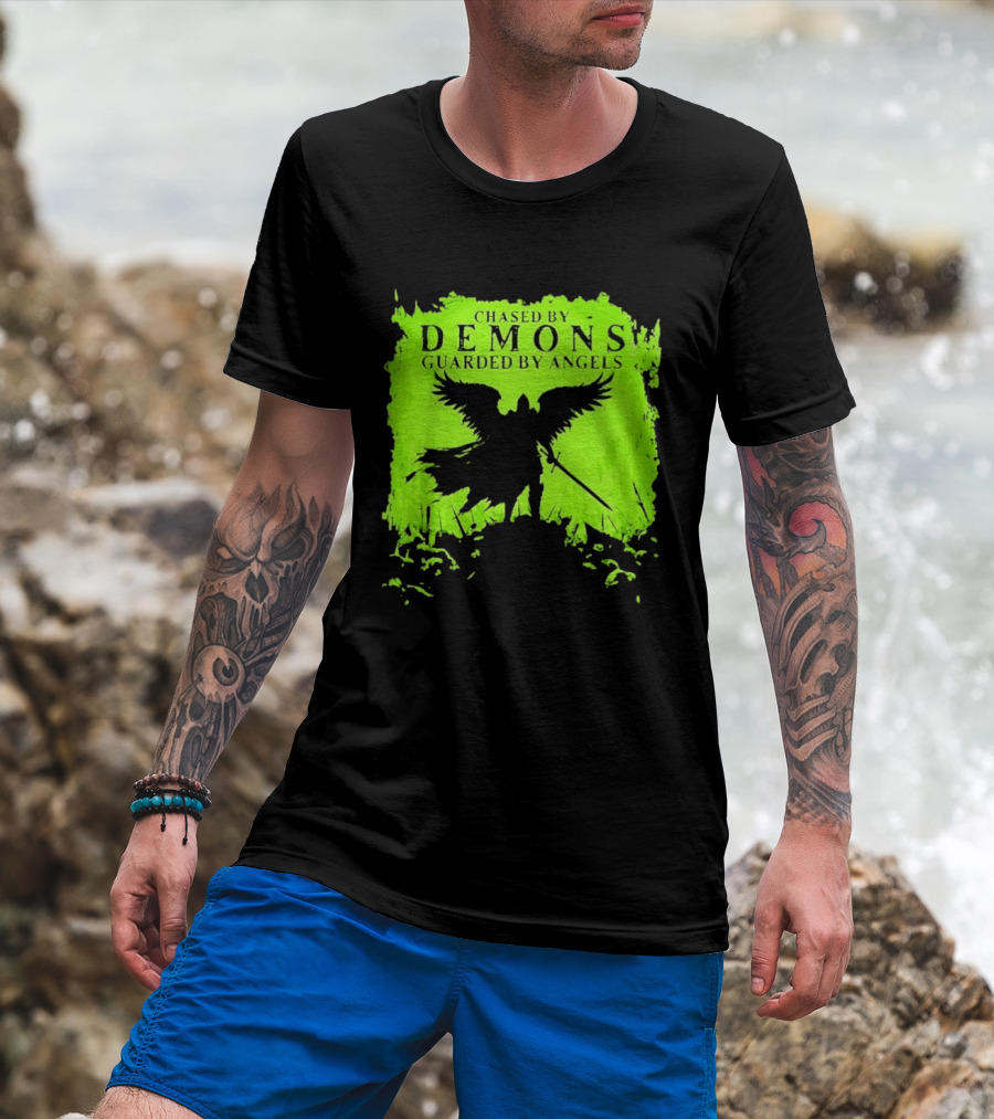 Chased By Demons Guarded By Angels Warrior Wings Sword T-Shirt
