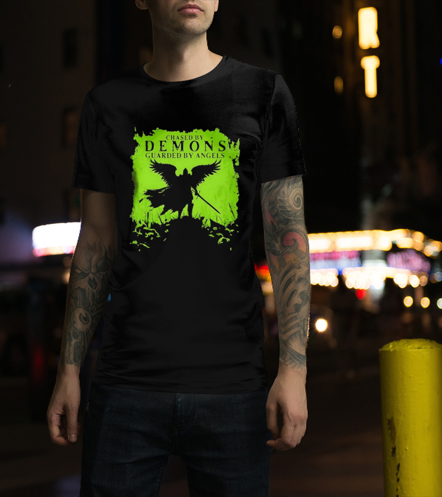 Chased By Demons Guarded By Angels Warrior Wings Sword T-Shirt