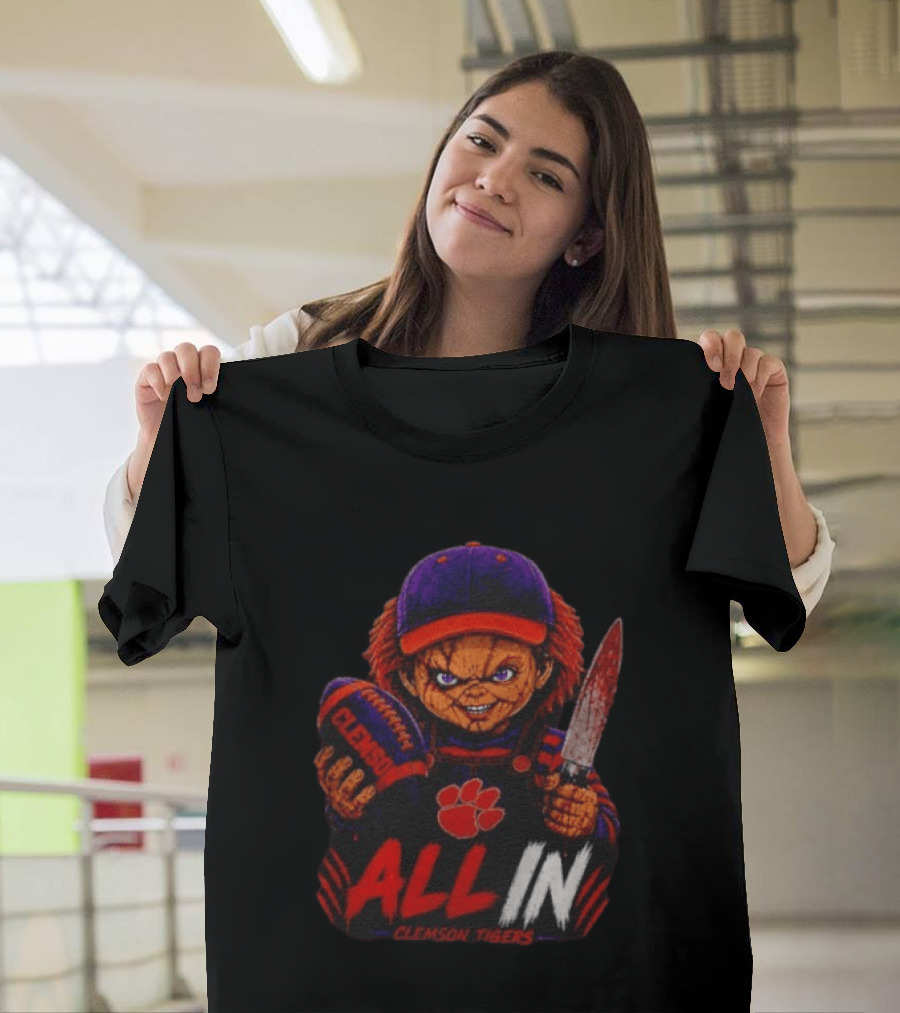 Chucky Clemson Tigers All In College Football Horror Character Fan Gear T-Shirt