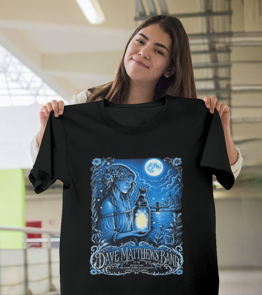 Dave Matthews Band July 10 2026 Freedom Mortgage Pavilion Camden New Jersey Moonlit Lantern And City Skyline T-Shirt