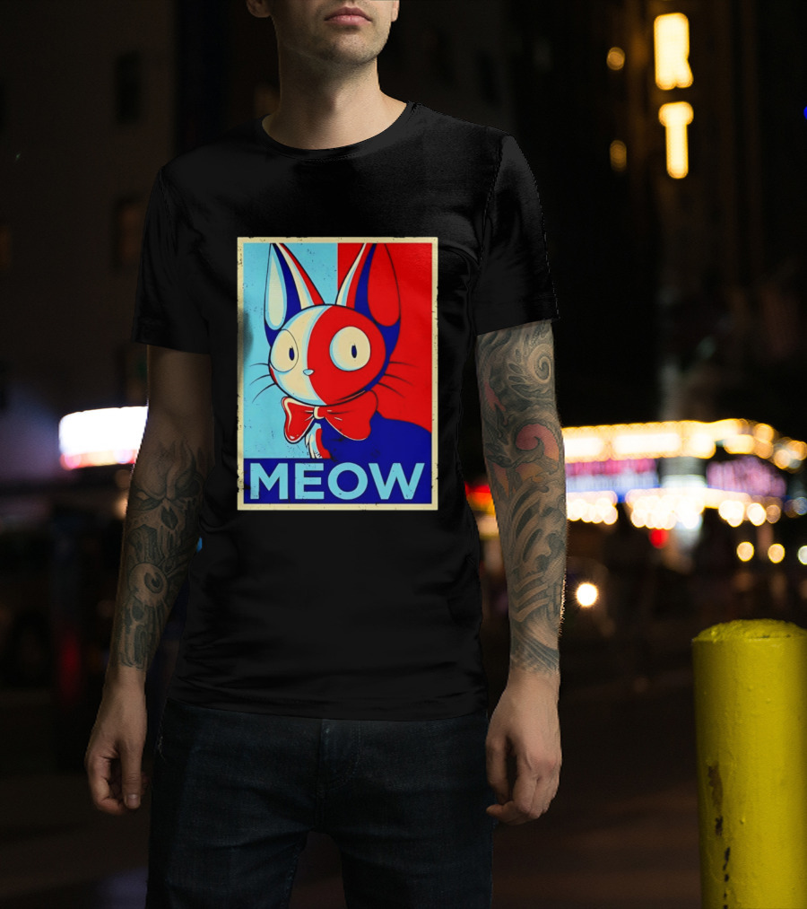 Meow Red Blue Cat Bow Tie T-Shirt