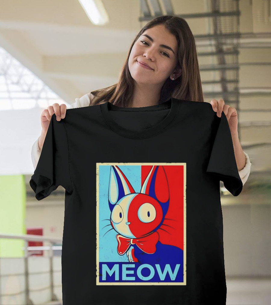 Meow Red Blue Cat Bow Tie T-Shirt