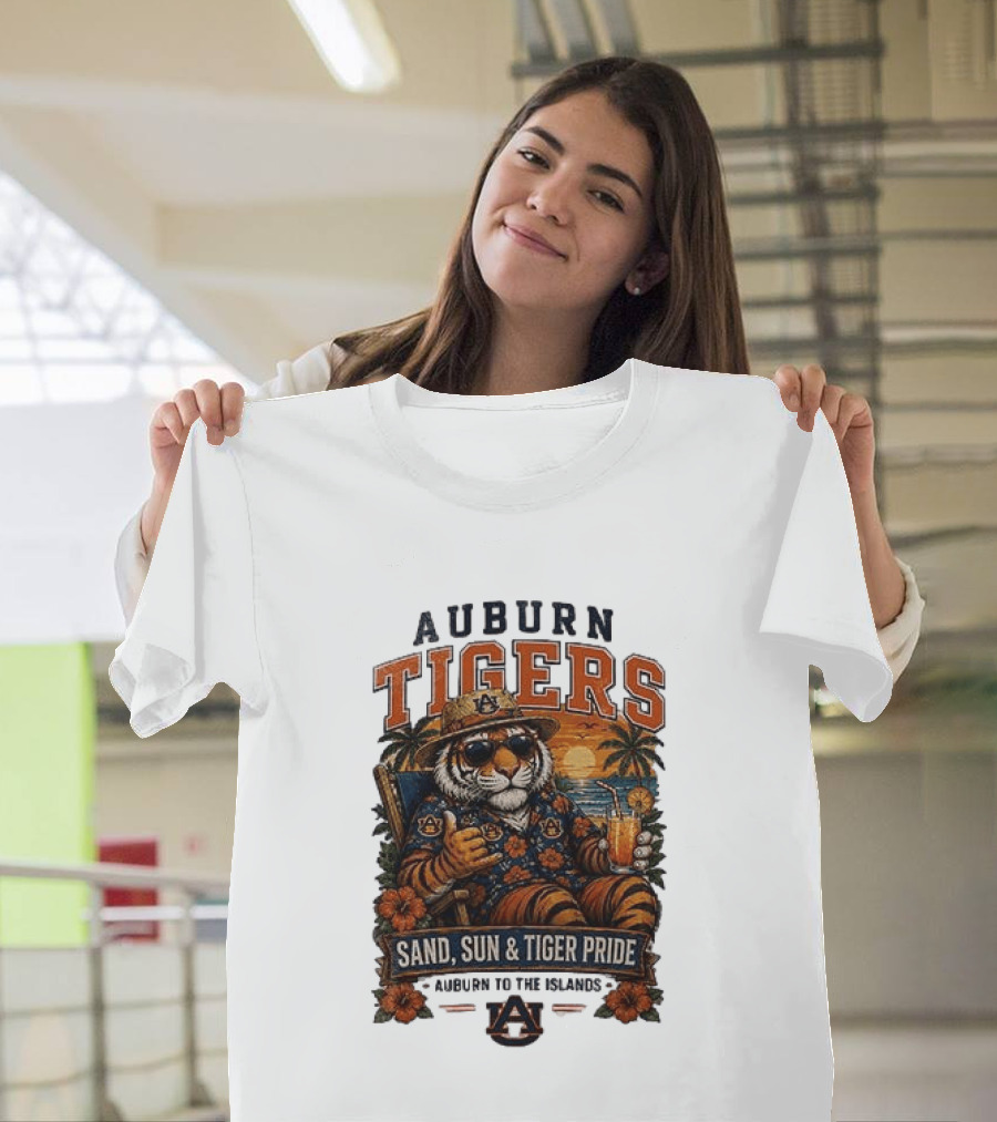 Auburn Tigers Sand Sun Tiger Pride Island Paradise Tropical Vibes T-Shirt