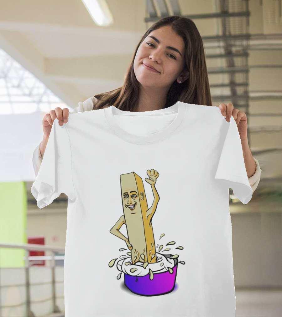 Belgian French Fry Cartoon Character Waving In Sauce Bowl T-Shirt