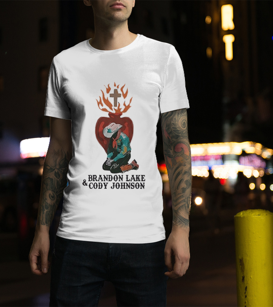 Brandon Lake Cody Johnson When A Cowboy Prays 2026 Cross Heart Flame T-Shirt