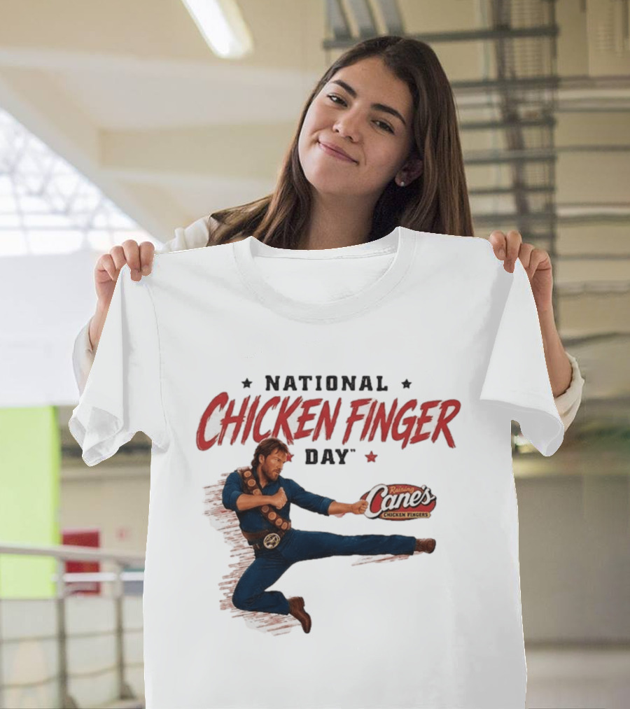 National Chicken Finger Day Chuck Norris Kicking Raising Cane's Promo T-Shirt
