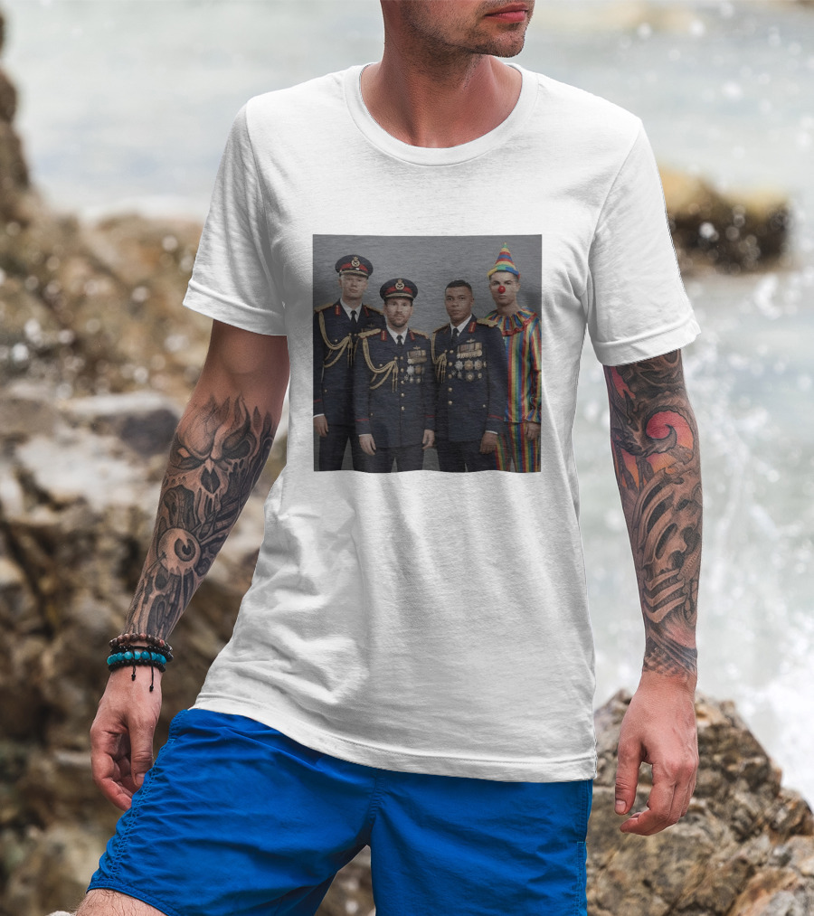Erling Haaland Lionel Messi Kylian Mbappé Cristiano Ronaldo Military Clown Mashup T-Shirt
