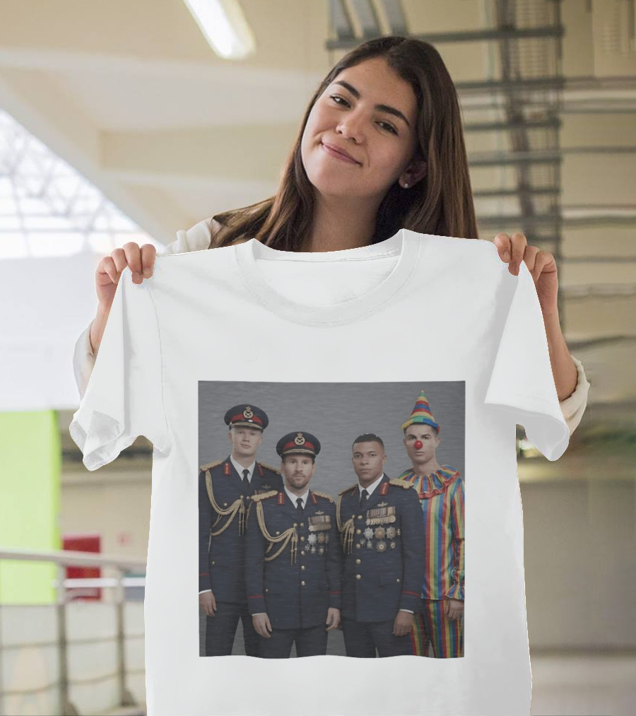 Erling Haaland Lionel Messi Kylian Mbappé Cristiano Ronaldo Military Clown Mashup T-Shirt