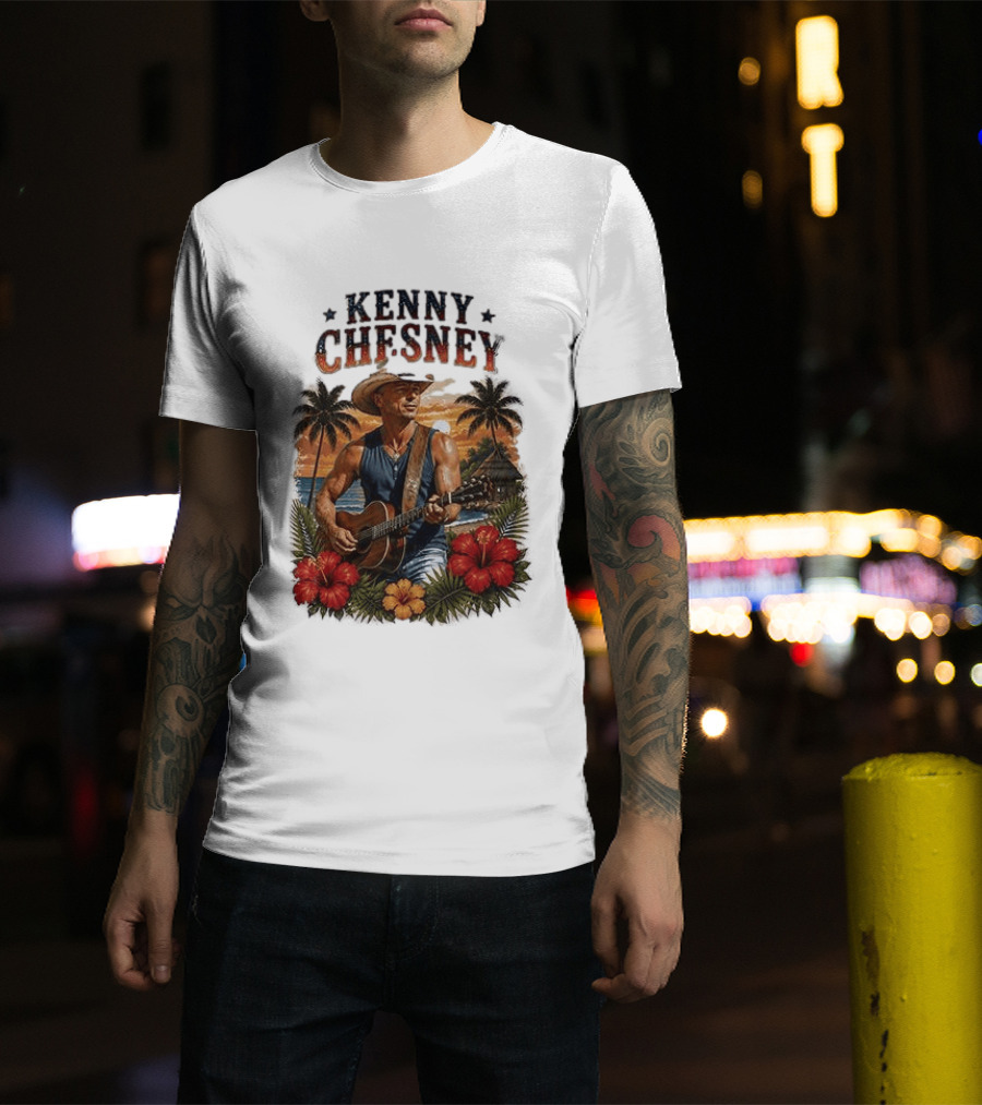 Kenny Chesney Tropical Paradise Vibes With Guitar And Palm Trees T-Shirt