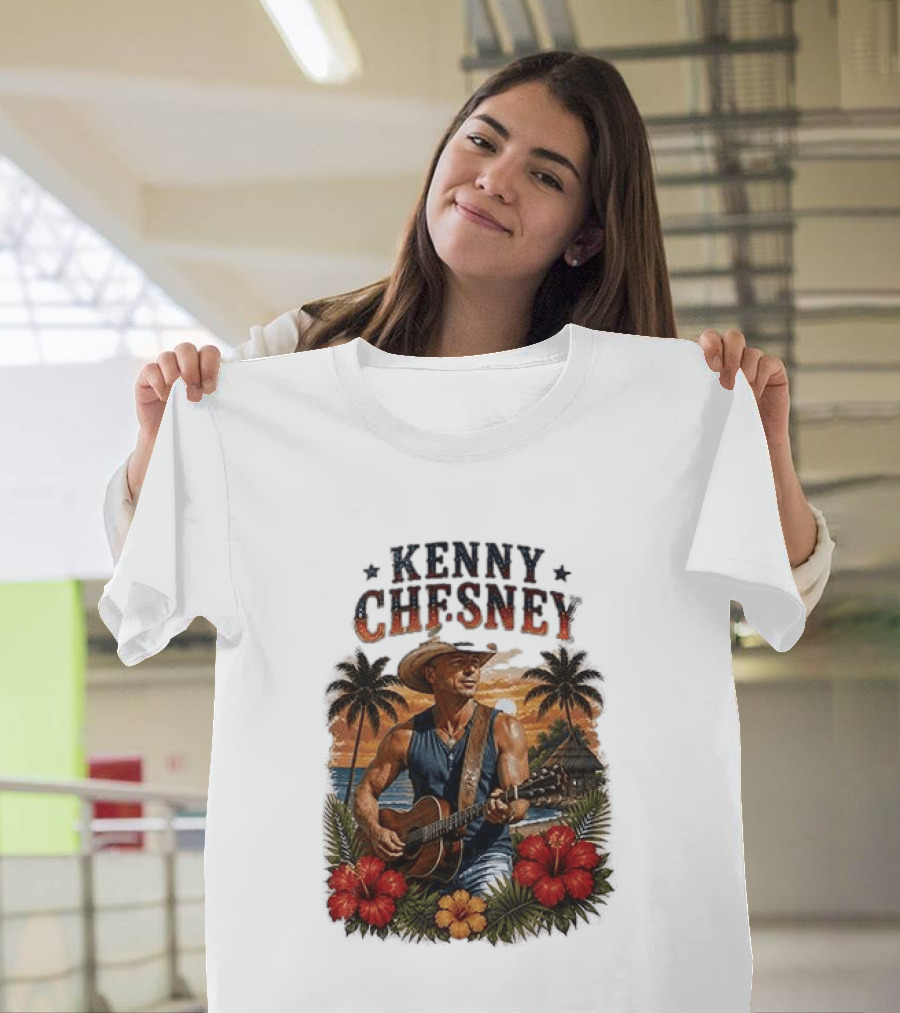 Kenny Chesney Tropical Paradise Vibes With Guitar And Palm Trees T-Shirt