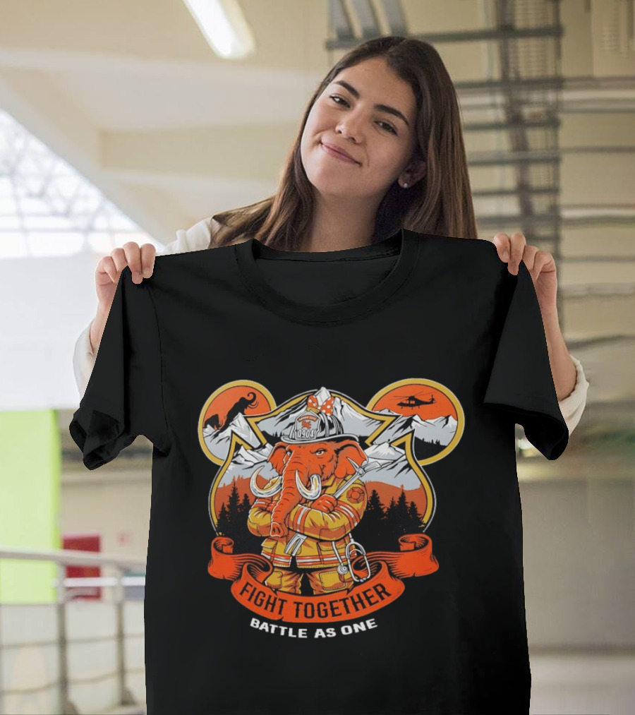 Sandy City FDC 0904 Elephant Firefighter Fight Together Battle As One Mountains Helicopter Wolf T-Shirt