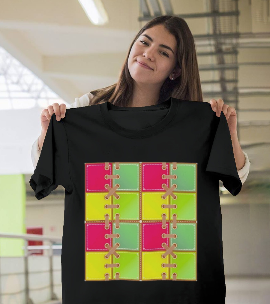 Seamless Laces Cut Vibrant Quadrant Squares T-Shirt