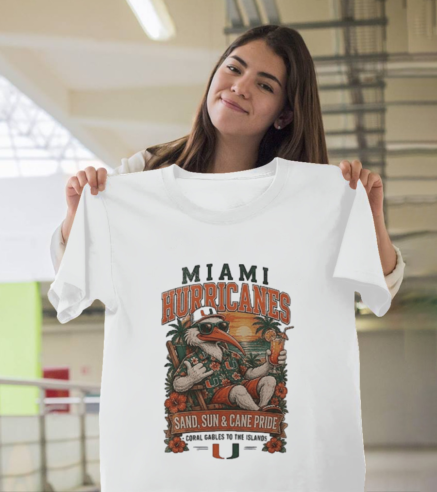Miami Hurricanes Sand Sun Cane Pride Coral Gables To The Islands T-Shirt