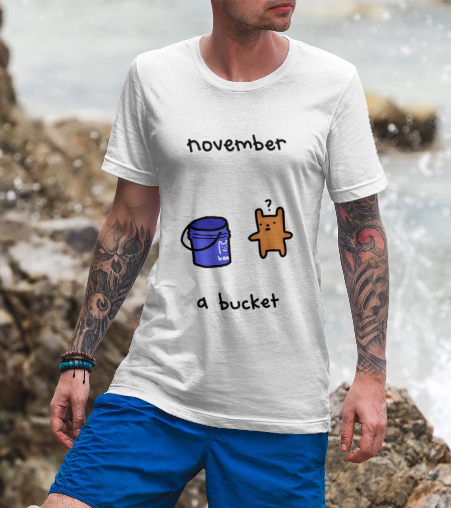 November A Bucket Doodle Minimalist Orange Character Blue Bucket T-Shirt