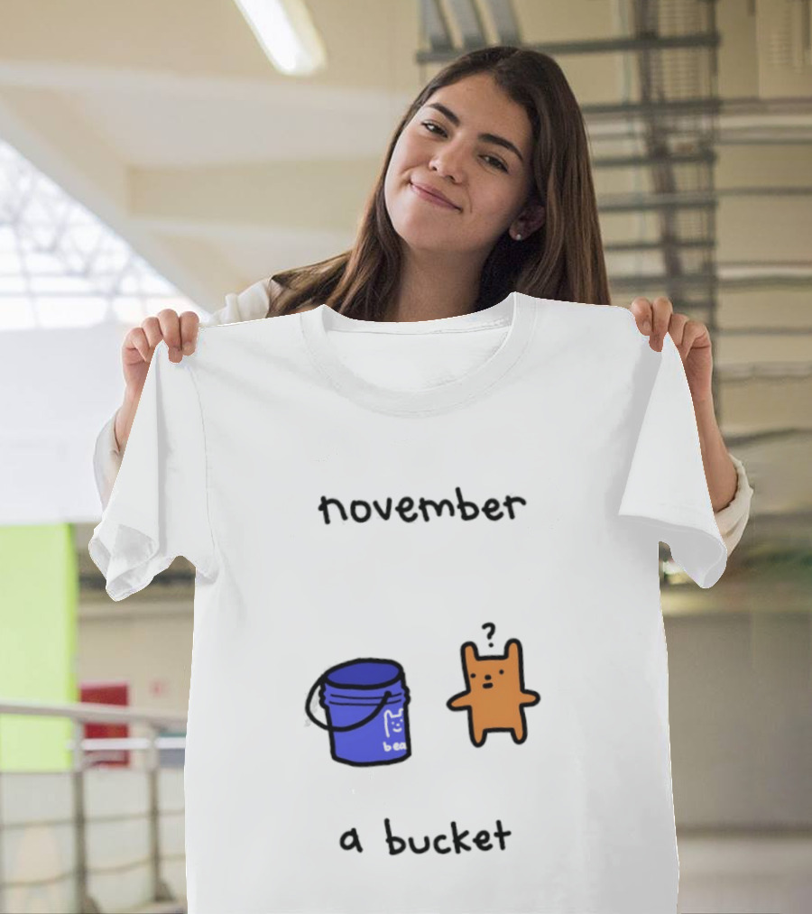 November A Bucket Doodle Minimalist Orange Character Blue Bucket T-Shirt