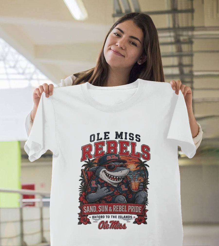 Ole Miss Rebels Shark Sand Sun Rebel Pride Oxford To The Islands T-Shirt