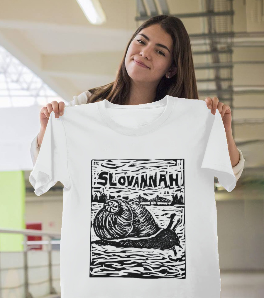 Slovannah Snail Woodcut Linocut Savannah Artistry T-Shirt