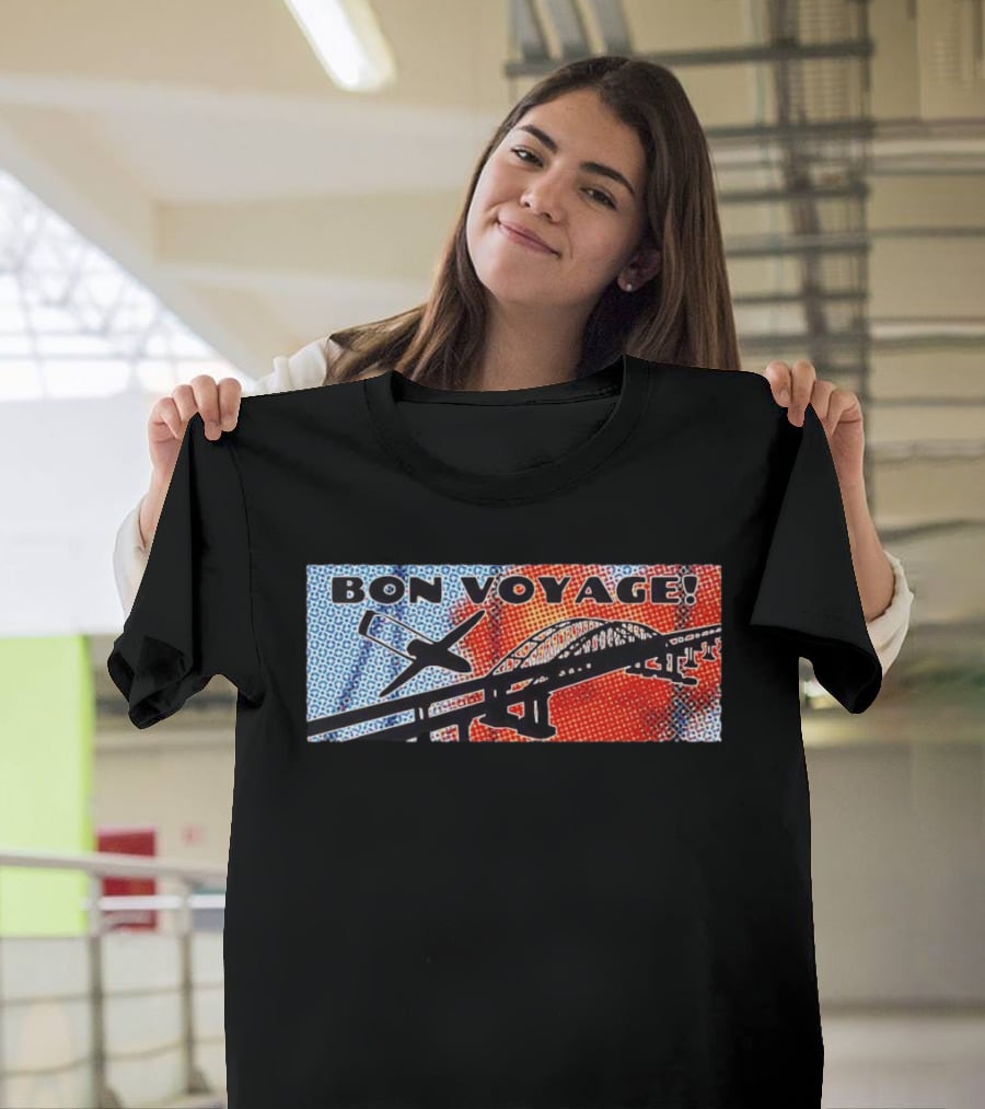 Bon Voyage Halftone Airplane And Bridge Travel T-Shirt