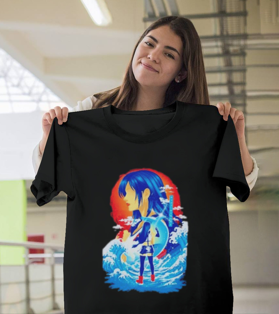 Tifa Lockhart Final Fantasy Japanese Wave Anime Art Ocean Scene T-Shirt