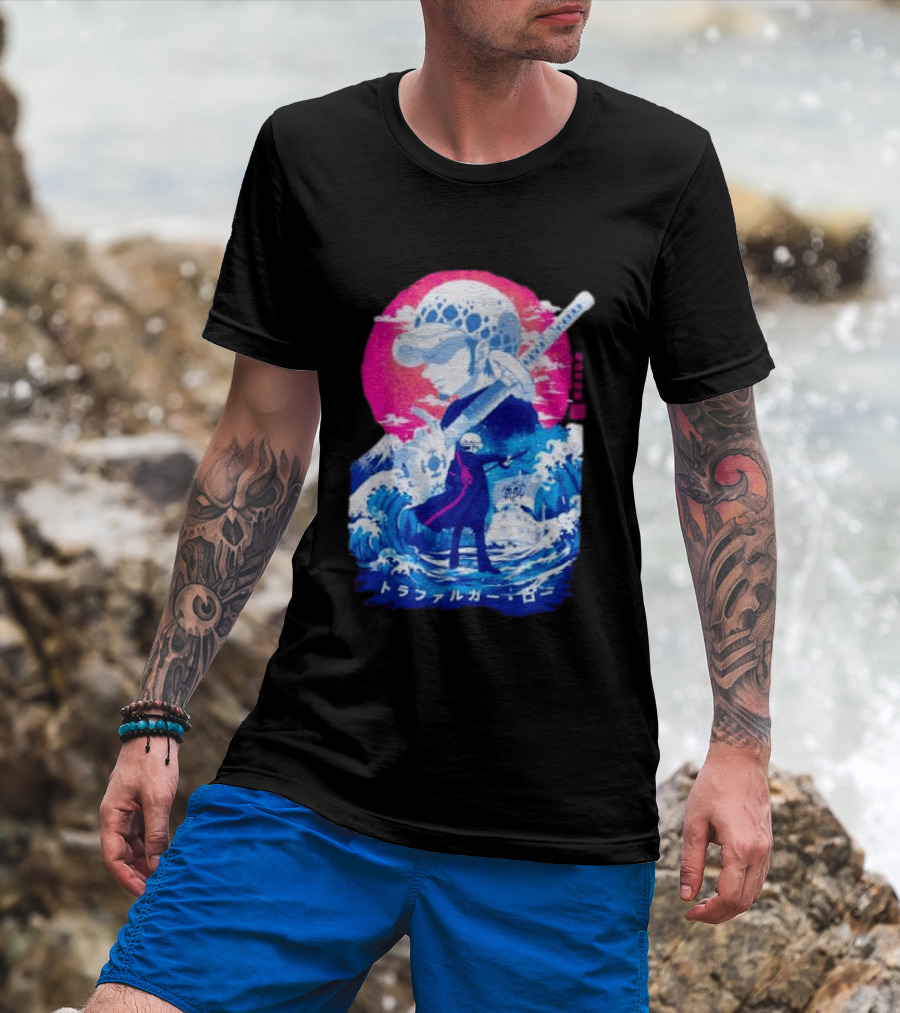 Trafalgar Law One Piece Surgeon Of Death Anime Japanese Text Scenic Waves T-Shirt