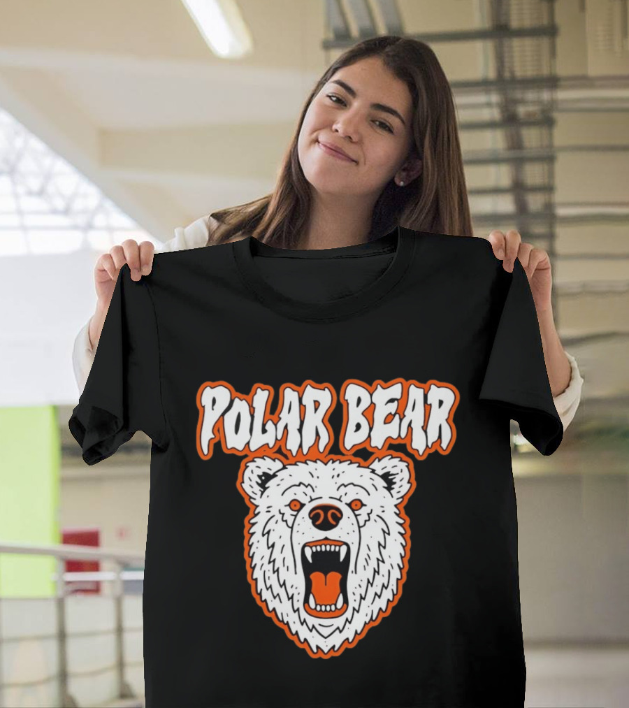 Polar Bear Roaring White Bear Face Orange Accents T-Shirt
