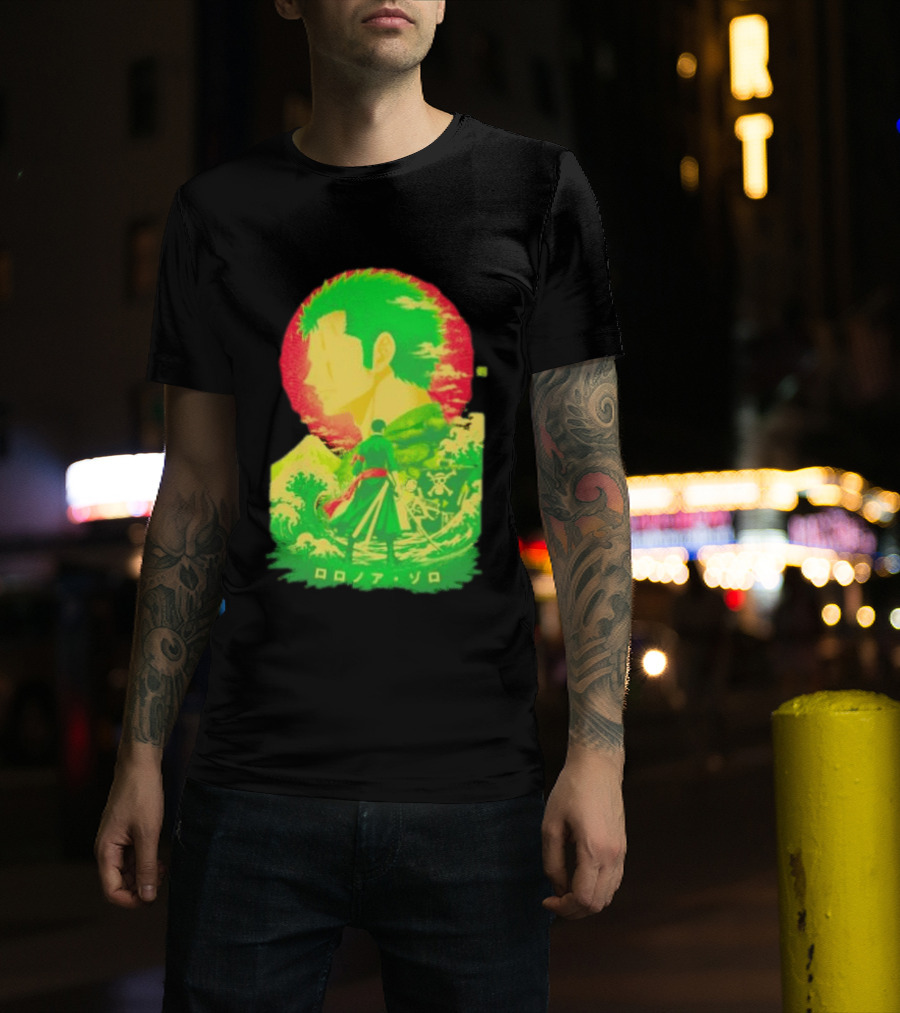 Roronoa Zoro One Piece Ukiyo E Kanji Waves Anime Series T-Shirt