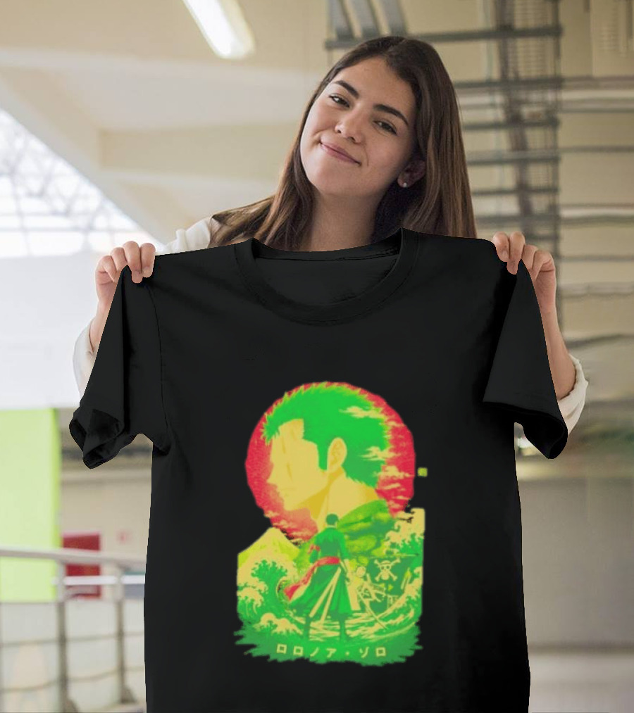 Roronoa Zoro One Piece Ukiyo E Kanji Waves Anime Series T-Shirt