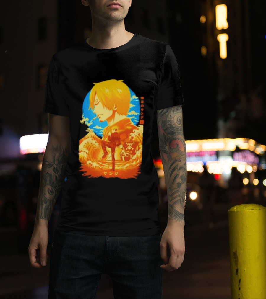 Sanji Black Leg One Piece Anime Manga Ocean Scene Luffy Jolly Roger T-Shirt