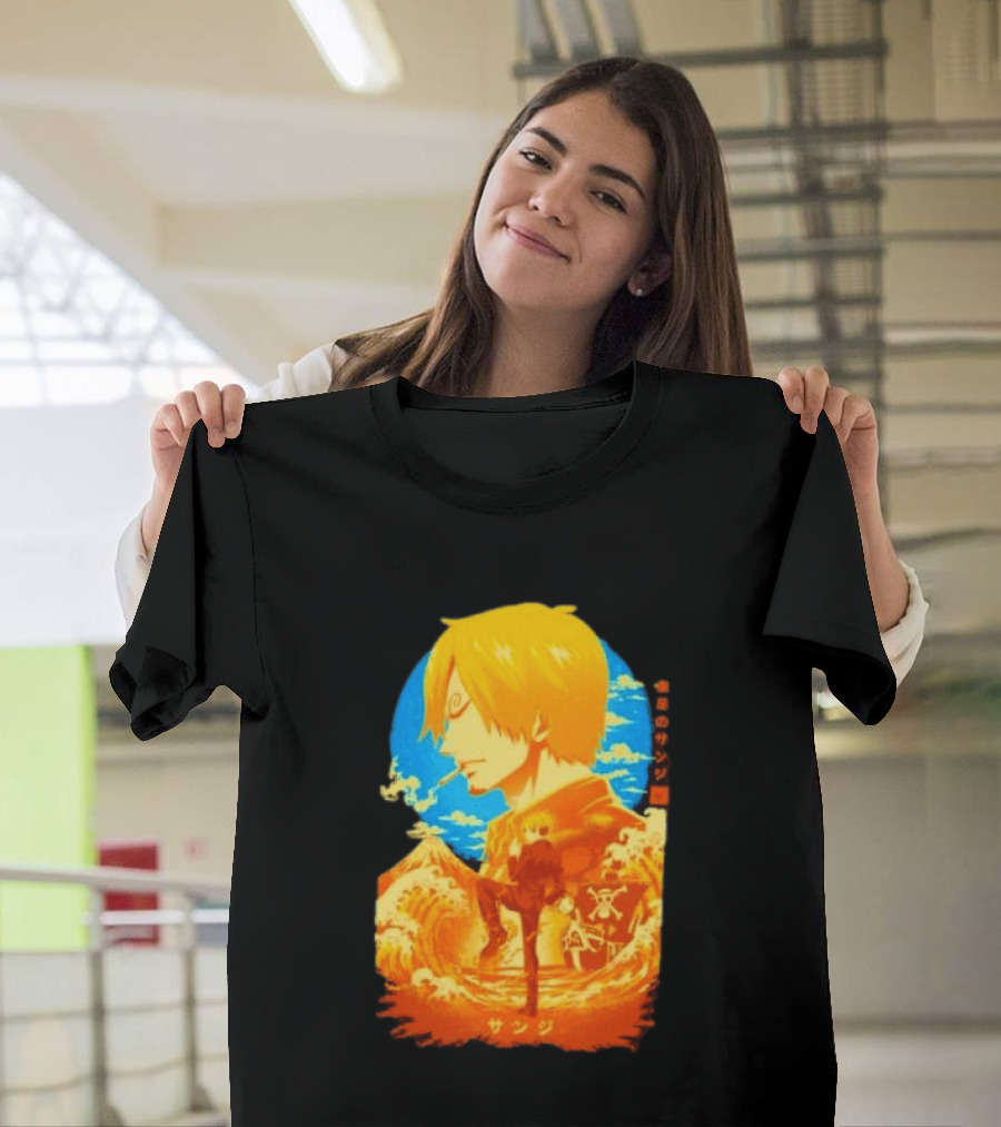 Sanji Black Leg One Piece Anime Manga Ocean Scene Luffy Jolly Roger T-Shirt