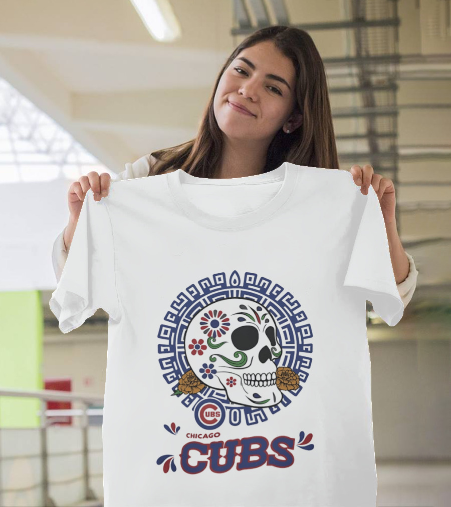 Chicago Cubs Día De Los Muertos Sugar Skull Floral T-Shirt