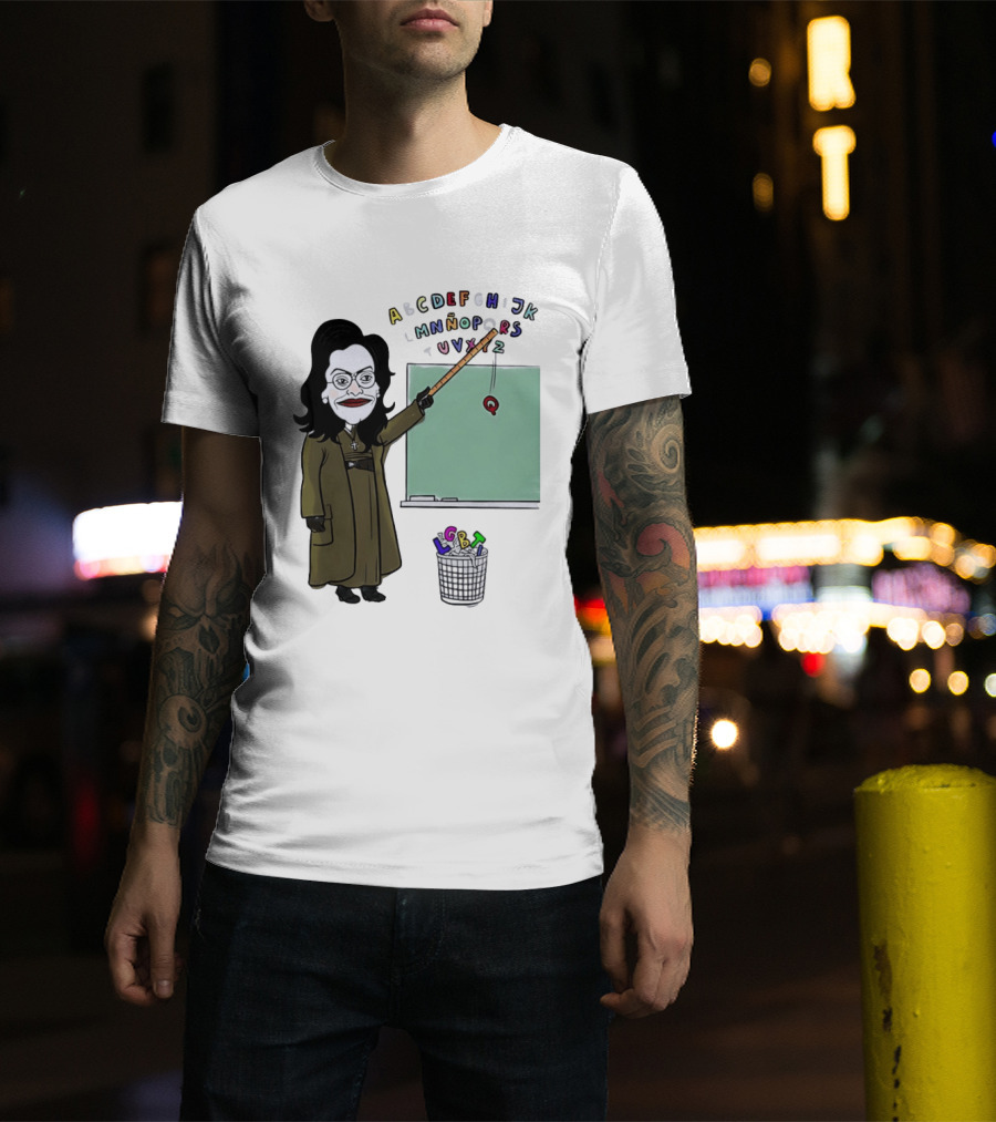 LGBTQ Alphabet Removal Cartoon Teacher With Chalkboard And Trash Bin T-Shirt