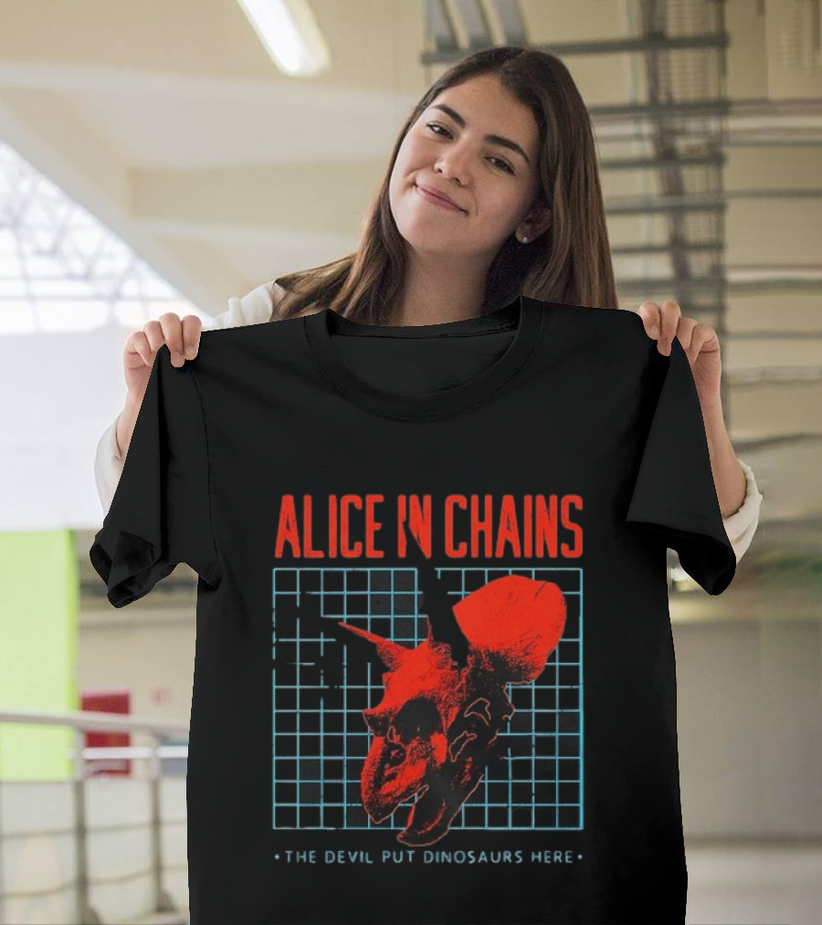 Alice In Chains The Devil Put Dinosaurs Here Red Skeleton Grid T-Shirt