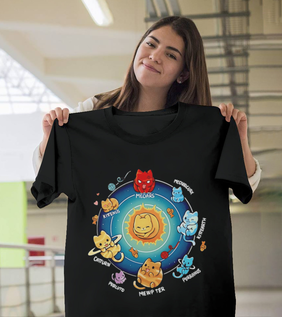 Cat Solar System Pun With Meowars And Planets Names Like Kittenus And Purrurns T-Shirt