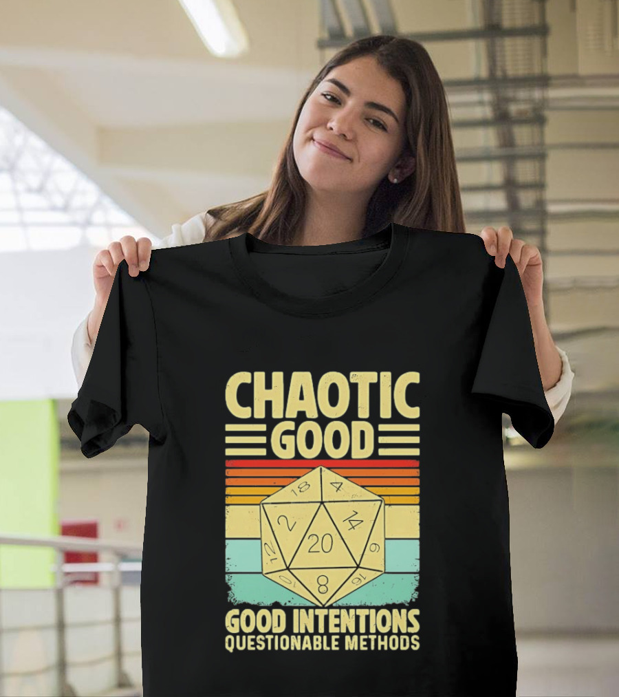 Chaotic Good D20 Good Intentions Questionable Methods Stripes T-Shirt