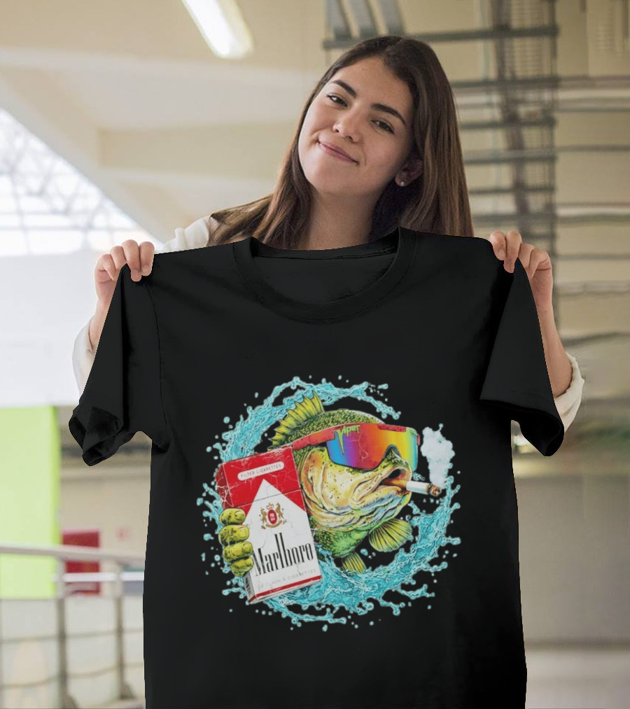 Hell Yeah Marlboro Cigarette Fish Smoking Viper Sunglasses T-Shirt