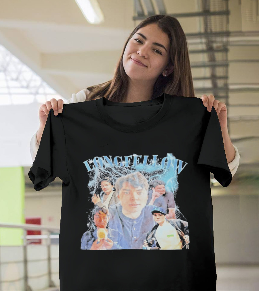 Longfellowww Collage Blue Lightning Multiple Faces Visual T-Shirt