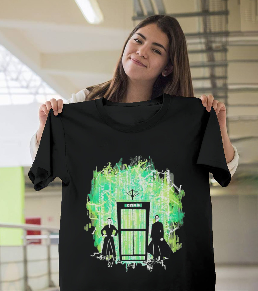 Matrix City Phone Booth Green Code Agents T-Shirt