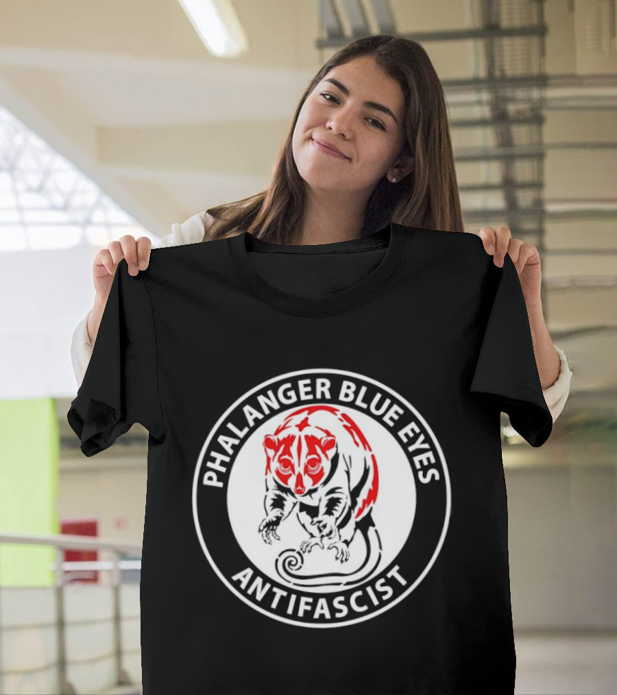 Phalanger Blue Eyes Antifascist Antifa Red White Circle T-Shirt