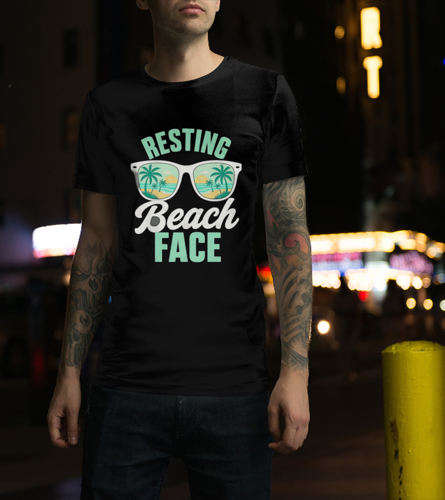 Resting Beach Face Sunglasses Palm Trees Tropical Summer Vacation T-Shirt